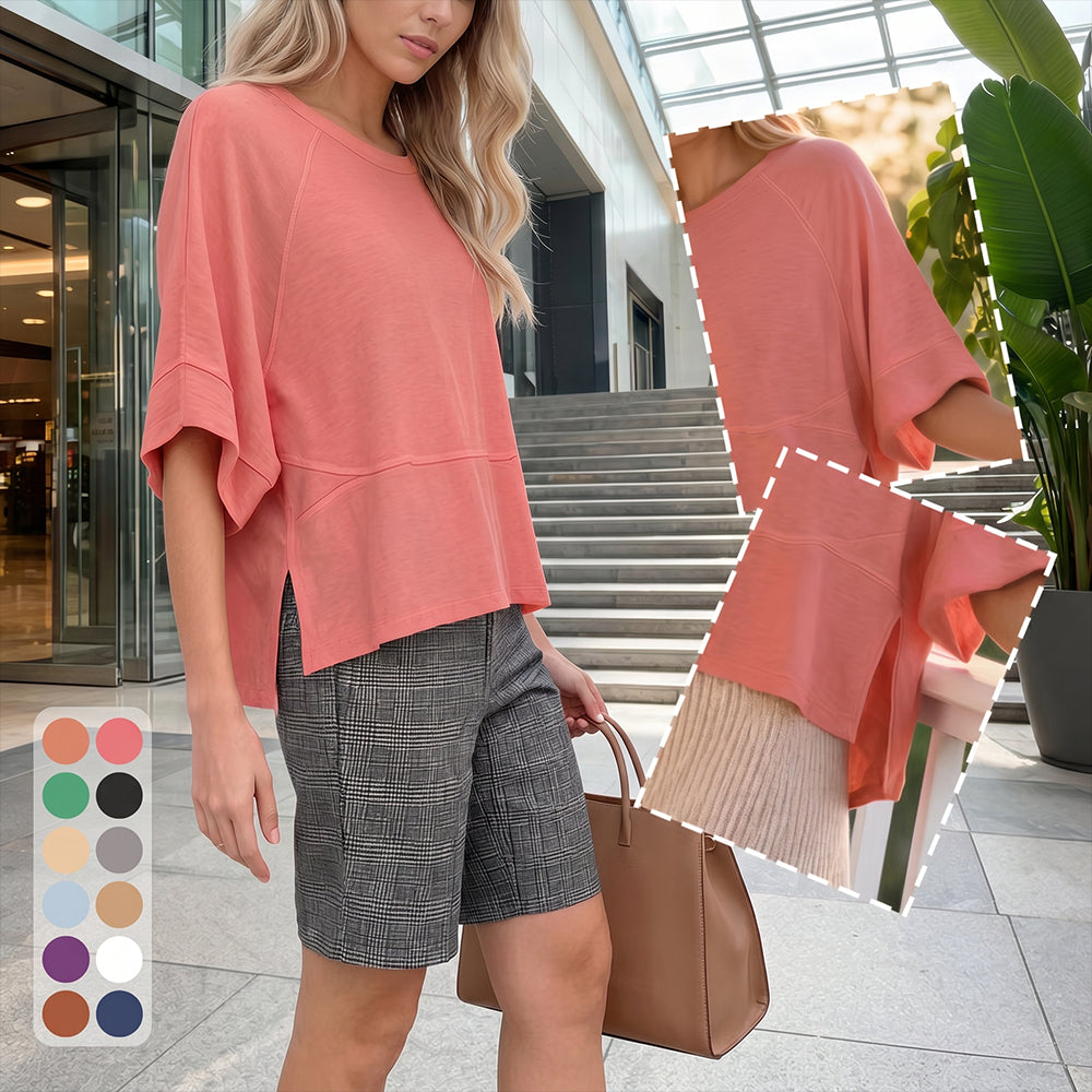 Summer Special Offer-Panel Solid Color Flared Sleeve T-Shirt