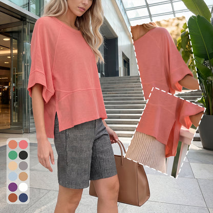 Summer Special Offer-Panel Solid Color Flared Sleeve T-Shirt