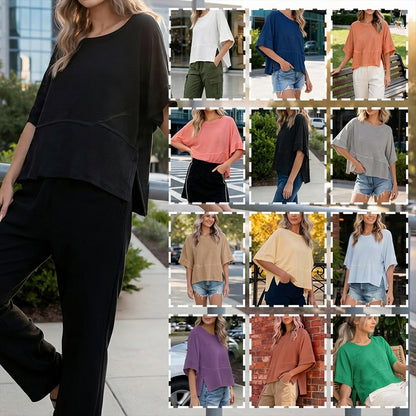 Summer Special Offer-Panel Solid Color Flared Sleeve T-Shirt