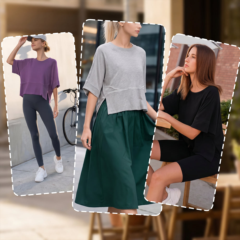 Summer Special Offer-Panel Solid Color Flared Sleeve T-Shirt