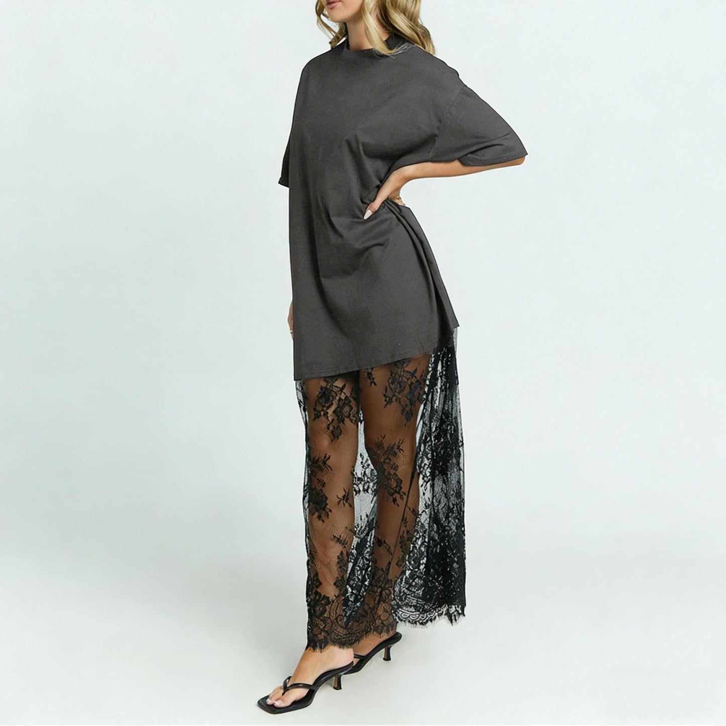 Effortless Chic Meets Elegance – The Lace Hem Maxi Tee Dress