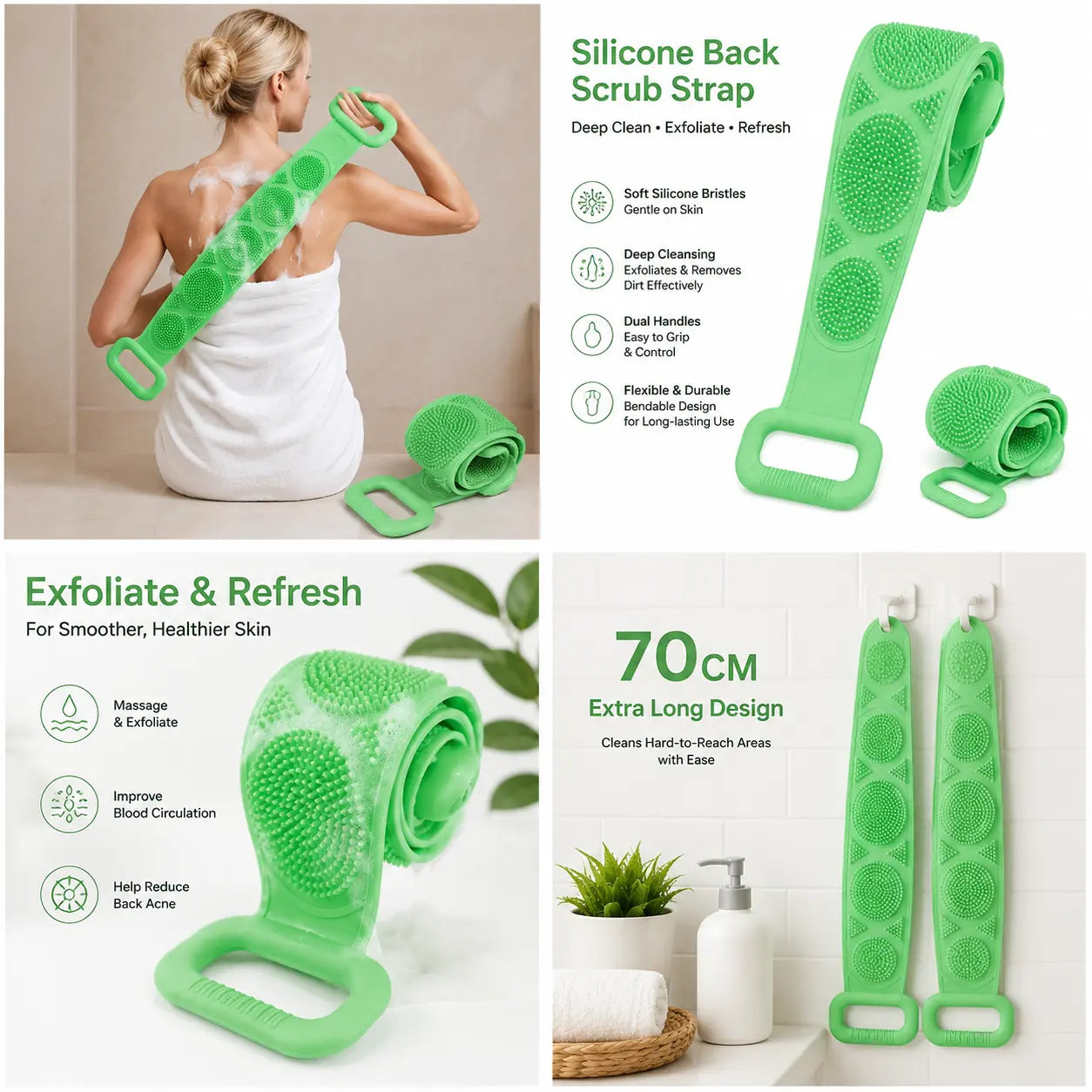 🔥Limit Time Offer!!! BUY 1 GET 1 FREE!!!🔥 Silicone Bath Brush, Double-Sided Exfoliating Back Scrubber with Mesh Sponge
