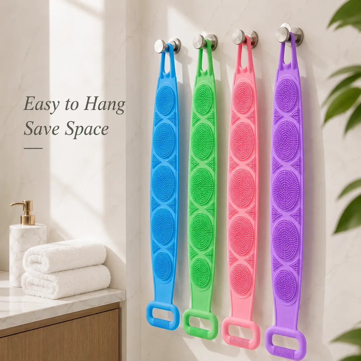 🔥Limit Time Offer!!! BUY 1 GET 1 FREE!!!🔥 Silicone Bath Brush, Double-Sided Exfoliating Back Scrubber with Mesh Sponge