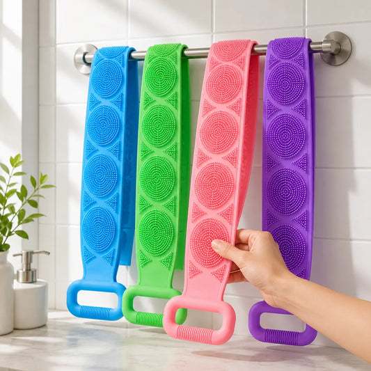 🔥Limit Time Offer!!! BUY 1 GET 1 FREE!!!🔥 Silicone Bath Brush, Double-Sided Exfoliating Back Scrubber with Mesh Sponge