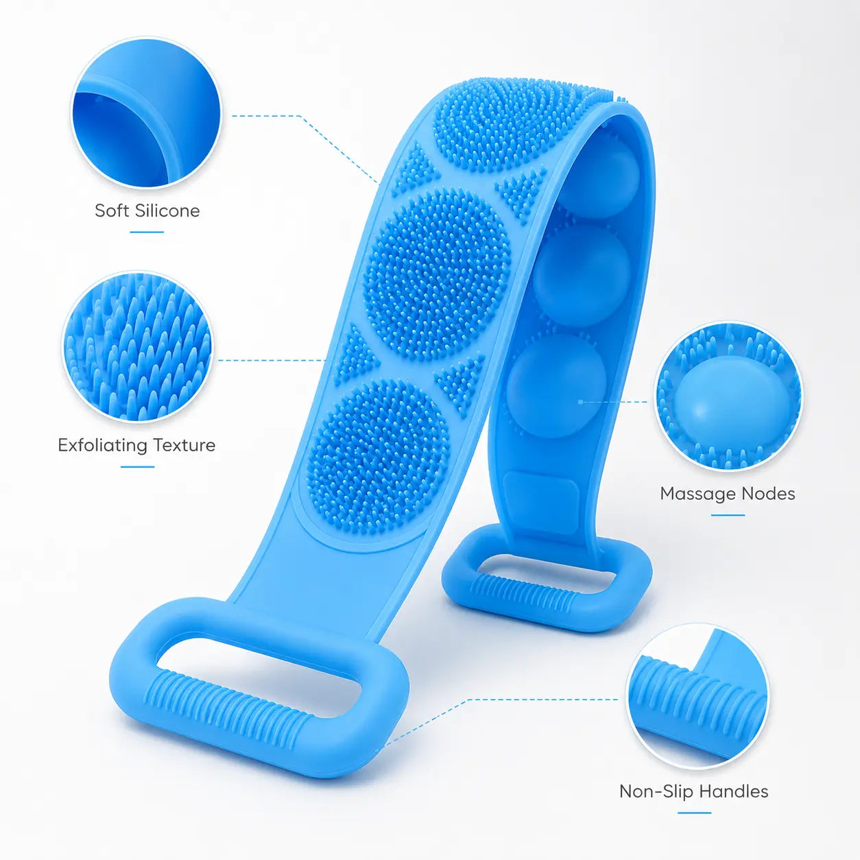 🔥Limit Time Offer!!! BUY 1 GET 1 FREE!!!🔥 Silicone Bath Brush, Double-Sided Exfoliating Back Scrubber with Mesh Sponge