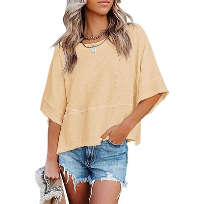 Summer Special Offer-Panel Solid Color Flared Sleeve T-Shirt