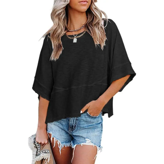 Summer Special Offer-Panel Solid Color Flared Sleeve T-Shirt
