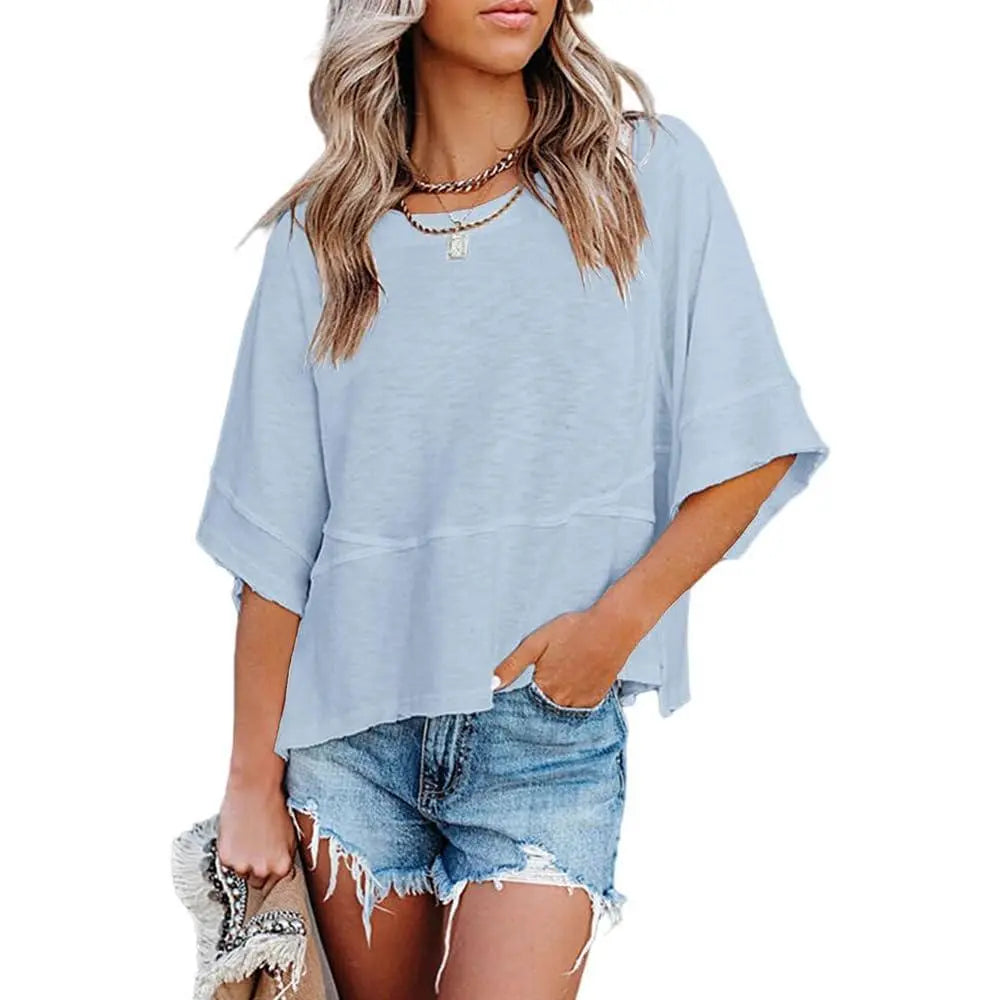 Summer Special Offer-Panel Solid Color Flared Sleeve T-Shirt