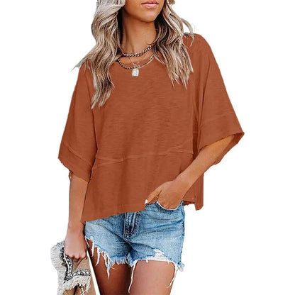Summer Special Offer-Panel Solid Color Flared Sleeve T-Shirt