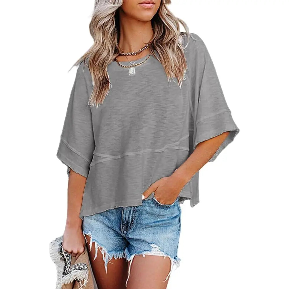 Summer Special Offer-Panel Solid Color Flared Sleeve T-Shirt