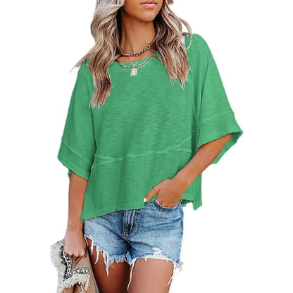 Summer Special Offer-Panel Solid Color Flared Sleeve T-Shirt