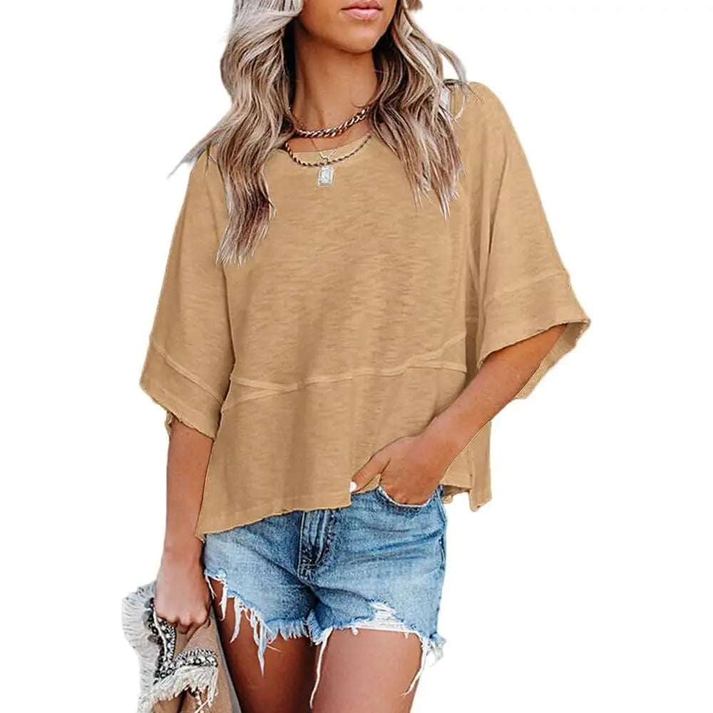 Summer Special Offer-Panel Solid Color Flared Sleeve T-Shirt