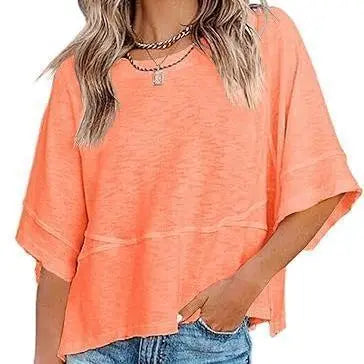 Summer Special Offer-Panel Solid Color Flared Sleeve T-Shirt