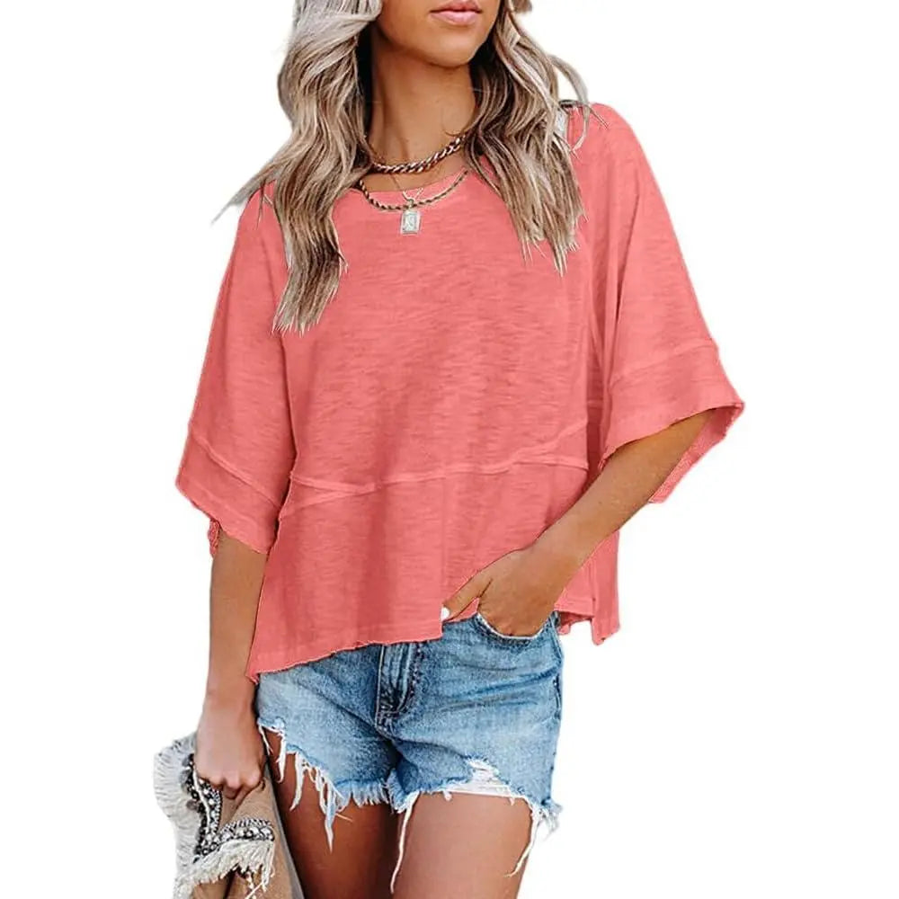 Summer Special Offer-Panel Solid Color Flared Sleeve T-Shirt