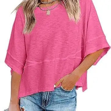 Summer Special Offer-Panel Solid Color Flared Sleeve T-Shirt