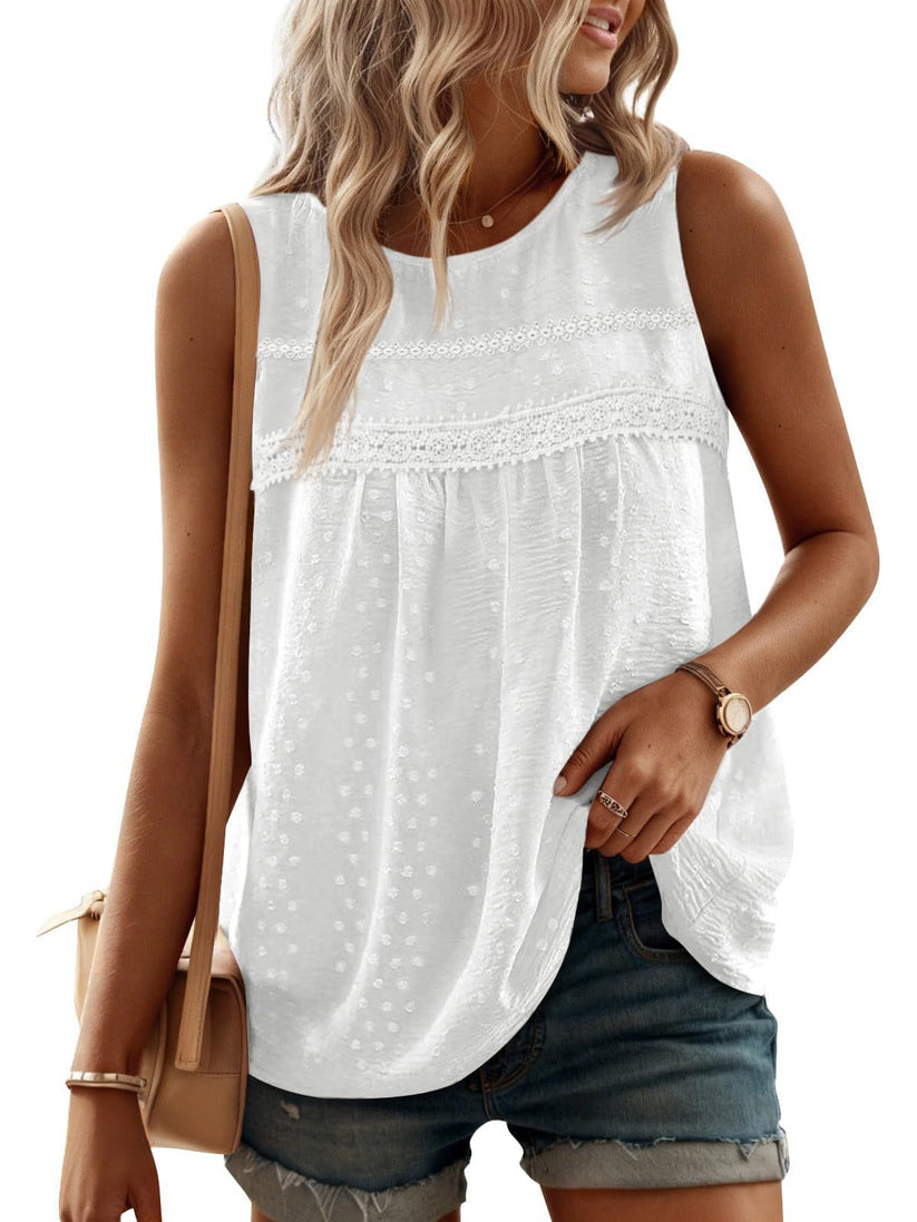 Tank Top for Women Loose Fit Sleeveless Crew Neck Camisole Tops Casual Swiss Dots Summer Cami Shirts Blouse