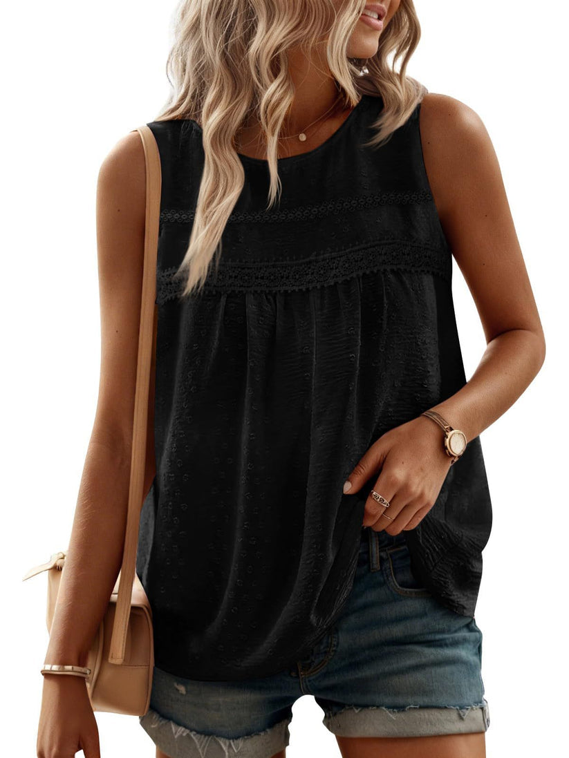 Tank Top for Women Loose Fit Sleeveless Crew Neck Camisole Tops Casual Swiss Dots Summer Cami Shirts Blouse