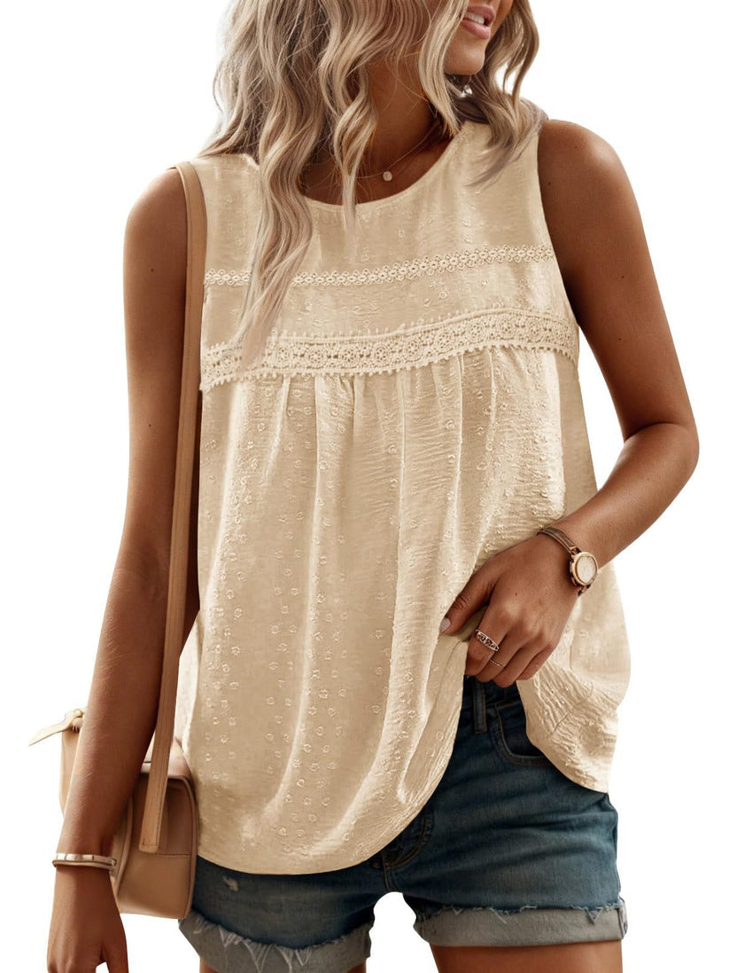 Tank Top for Women Loose Fit Sleeveless Crew Neck Camisole Tops Casual Swiss Dots Summer Cami Shirts Blouse