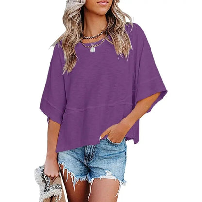 Summer Special Offer-Panel Solid Color Flared Sleeve T-Shirt