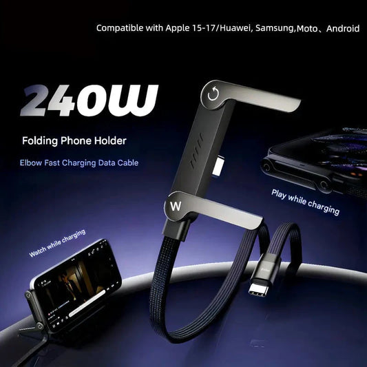 ⏰LAST DAY OF SALE🎁 240W Super Fast Charging 2-in-1 Charging Cable & Phone Stand