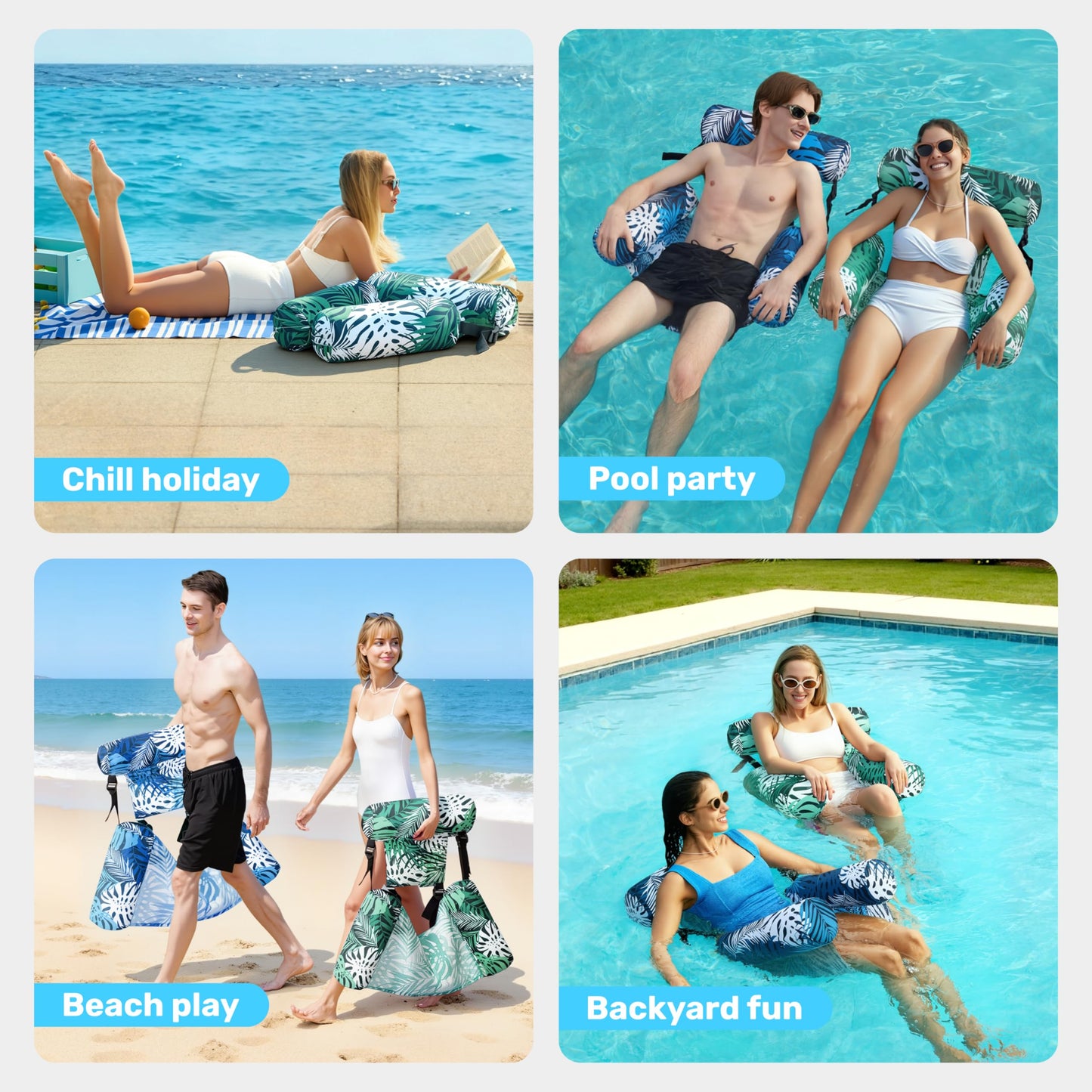 ⏰60% OFF Tonight Only✨Inflatable Pool Floats for Adults, 2-Pack Floating Lounge Chairs